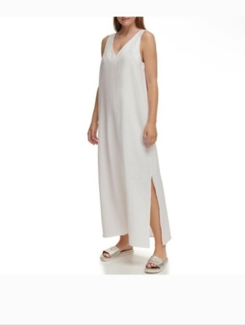 DKNY White Linen-Look Shirt Top